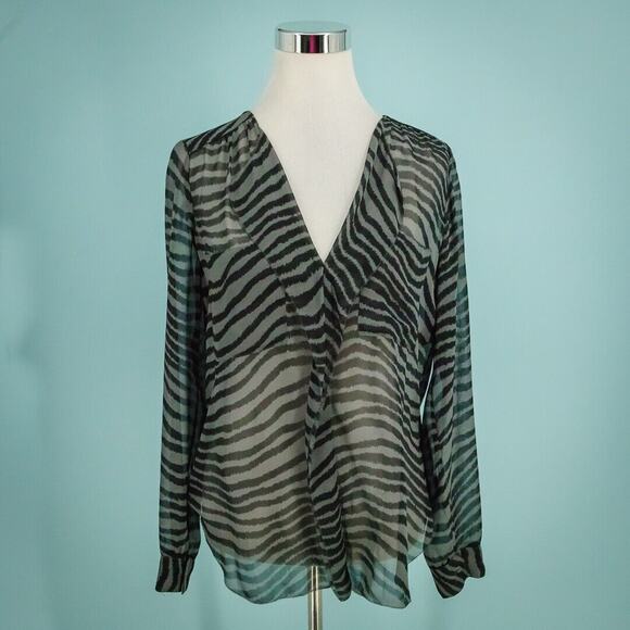 Babaton Aritzia Size Small S Gray Black Zebra Animal Print Long Sleeve Silk Top - Picture 1 of 7